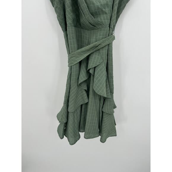 Trixxi Dress Womens Size XL Green Checkered Ruffle Mini Fairy Earthy Boho Summer - Picture 3 of 7